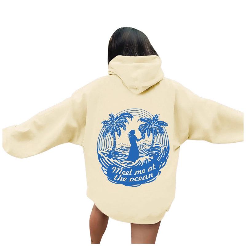 Damen Kapuzenpullover mit langen Ärmeln, tief angesetzten Schultern und Rippstrick (XS-5XL) - Modischer Pullover mit Aufdruck Sportbekleidung