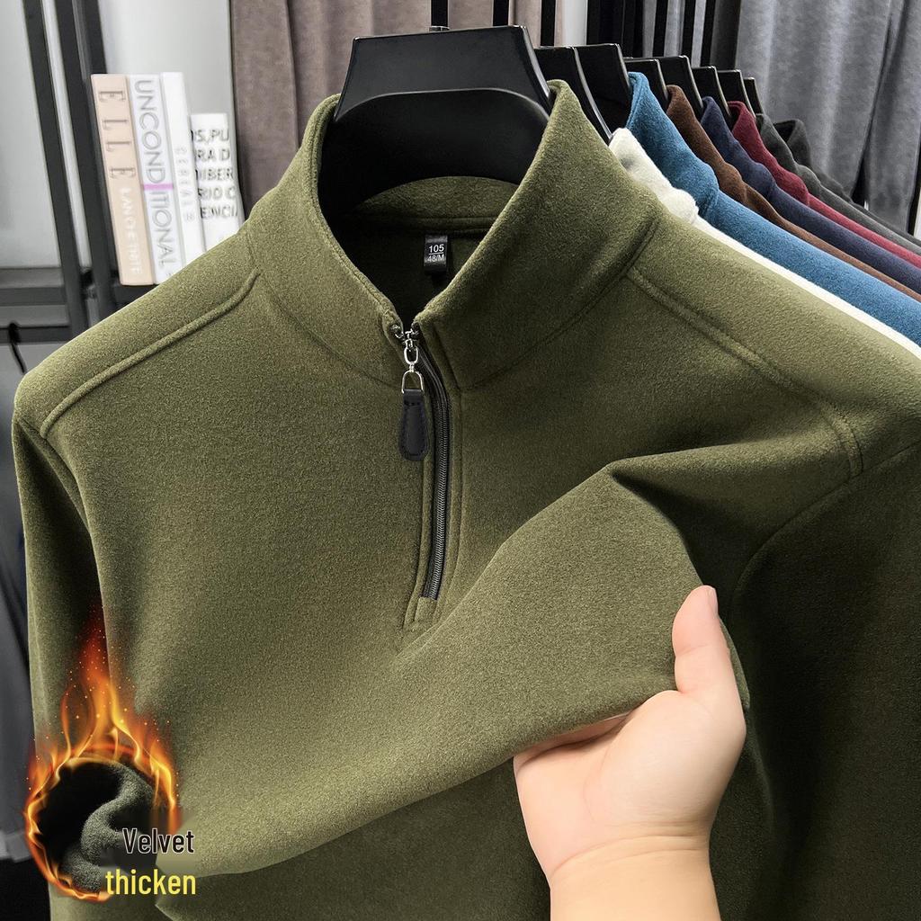 Men's Thickened Fleece Half-Zip Polo Shirt with Stand-up Collar - Comfortable, Skin-Friendly, Plus Fleece Casual Hoodie