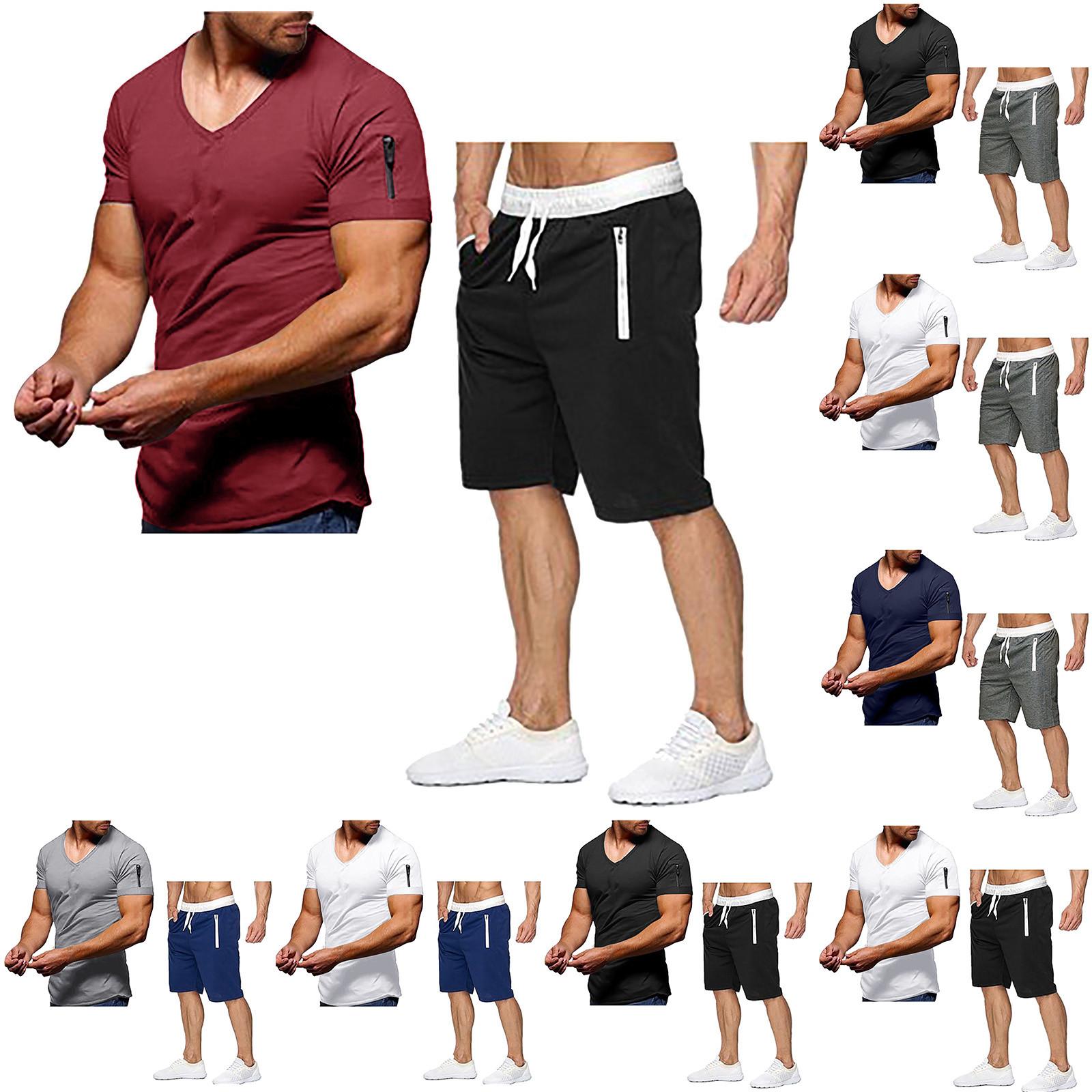 

Men s Summer Sports Suit With Large V Neck Zip Short Sleeve Shorts