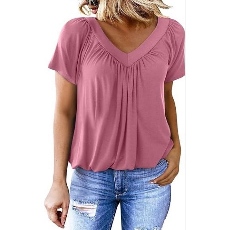 Personalized V-neck Raglan Sleeve Pleated Casual Daily Home T-shirt