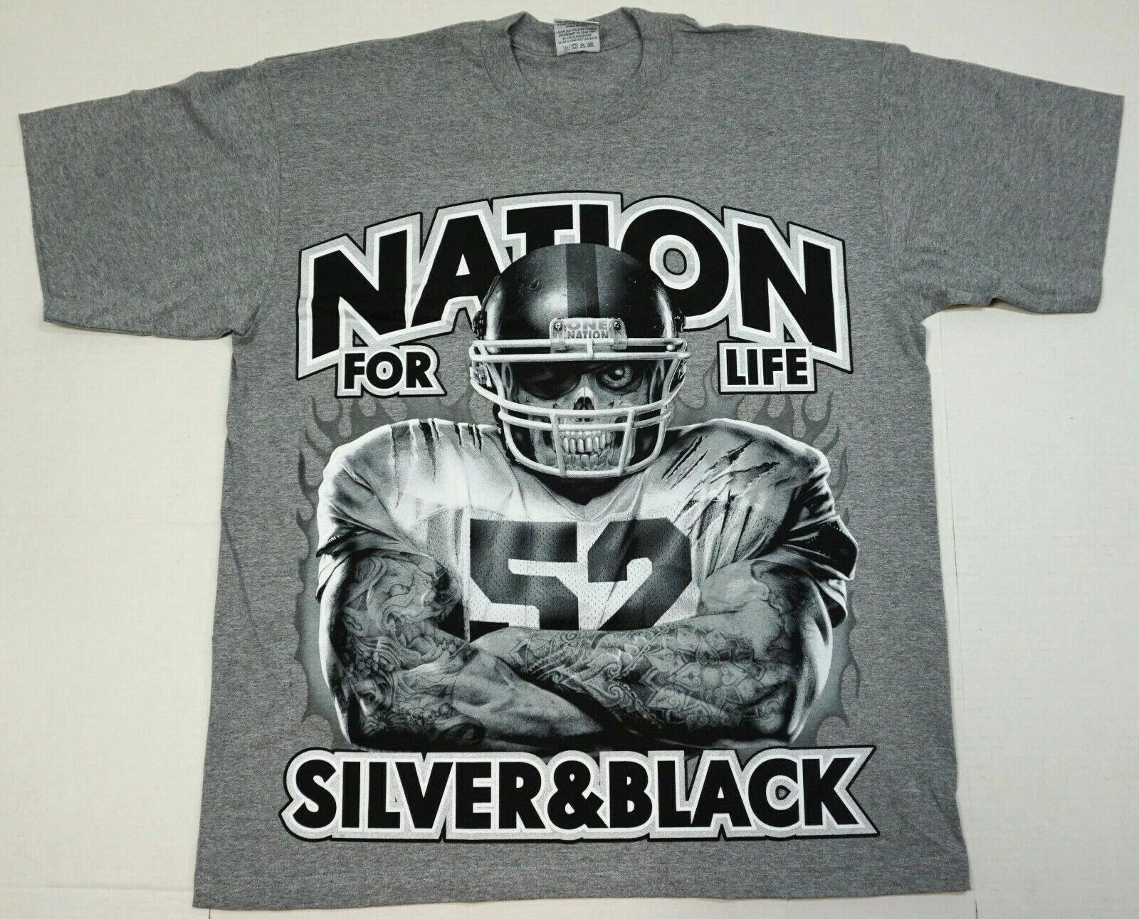 RAIDERS NATION T-shirt Silver Black Raider Shield Tee Men s 100% Cotton Gray New XXXL