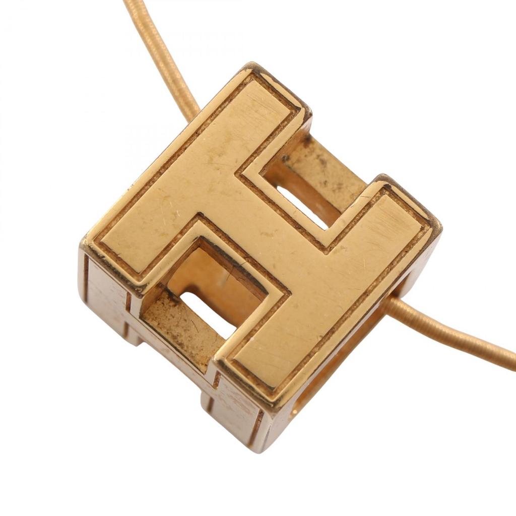 Used HERMES Cardue Ash H-cube Necklace Gold Plated Gold Used