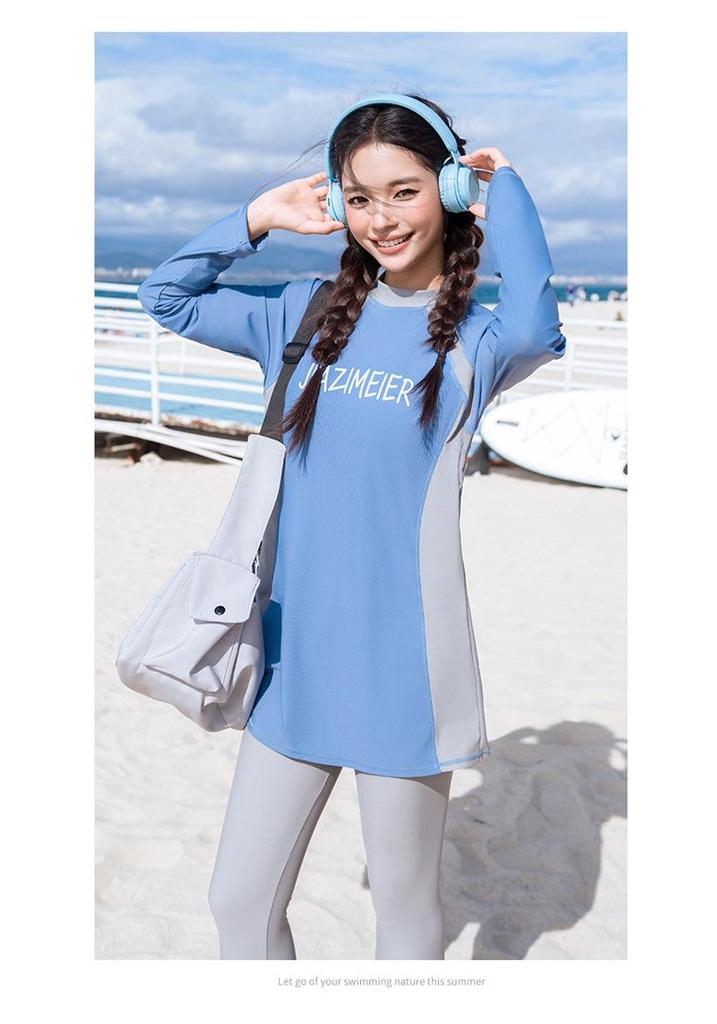 Women's Two-Piece Long Sleeve Quick-Dry Surfing Suit with Sun Protection