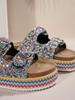 Plus Size Sequin Buckle Cork Slides - Outdoor Double Buckle Sandals