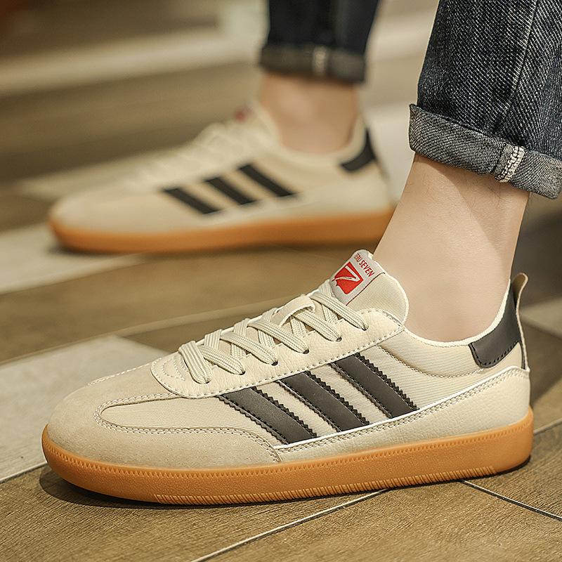 

Три полоски немецкие тренировочные туфли мужские натуральная кожа 2025 новая повседневная обувь мужская модная обувь универсальные кеды ретро мужская обувь 44 абрикосовый