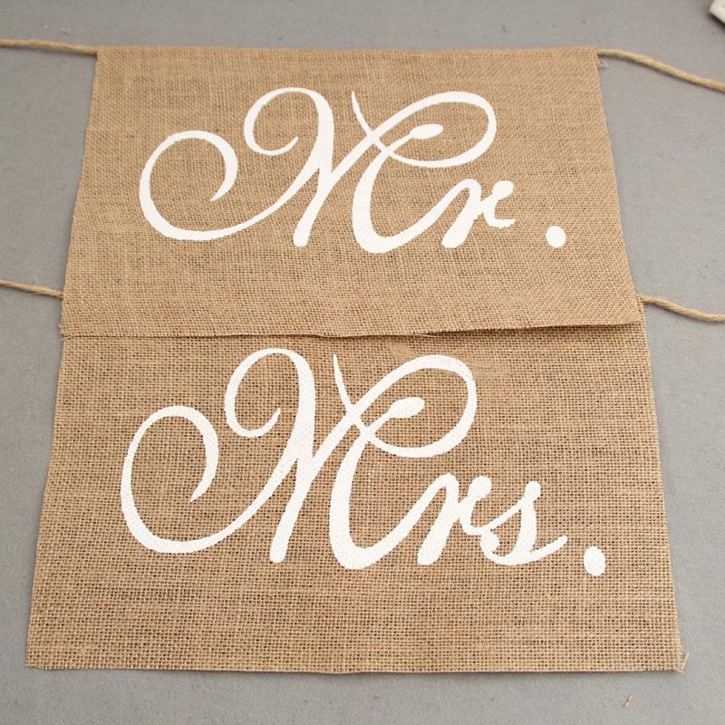 1 Set aus 2 Jute-Schleifen Mr. & Frau Jute Stuhl Banner Set Stuhl Schild Girlande Rustikale Hochzeitsfeier