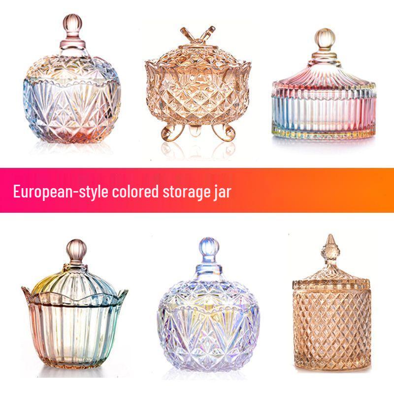 Qianxing Electroplated Colorful Glass Candy & Snack Jar with Crown Lid (Set of 2)