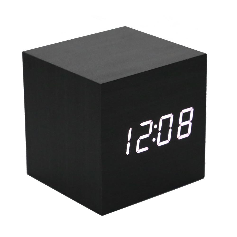 Digital Thermometer Wooden Alarm Clock Date Desk Clock Table USB Charging Brief  Home Decor