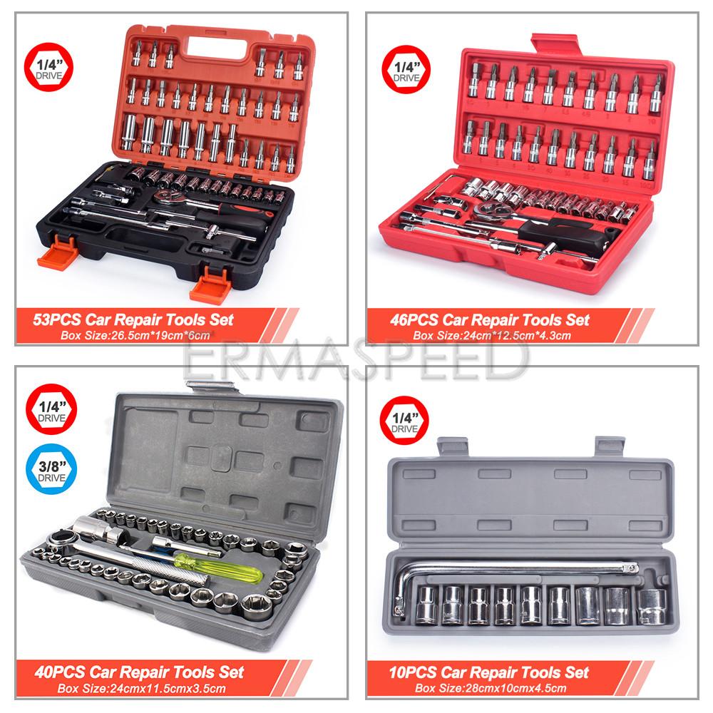 Car Repair Hand Tools Set Auto Repair Tool Kit 1/4” 3/8" Socket Wrench Set Metric Tool Kit For Car Motorcycle Bicycle