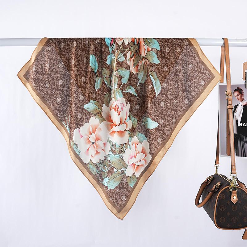 

Elegant Women Satin Beach Silk Scarf Floral Print Wrap Shawl Lady Sunscreen Bandanas Hijab Square Scarve Pareo Headscarf Fashion One Size& 8Y