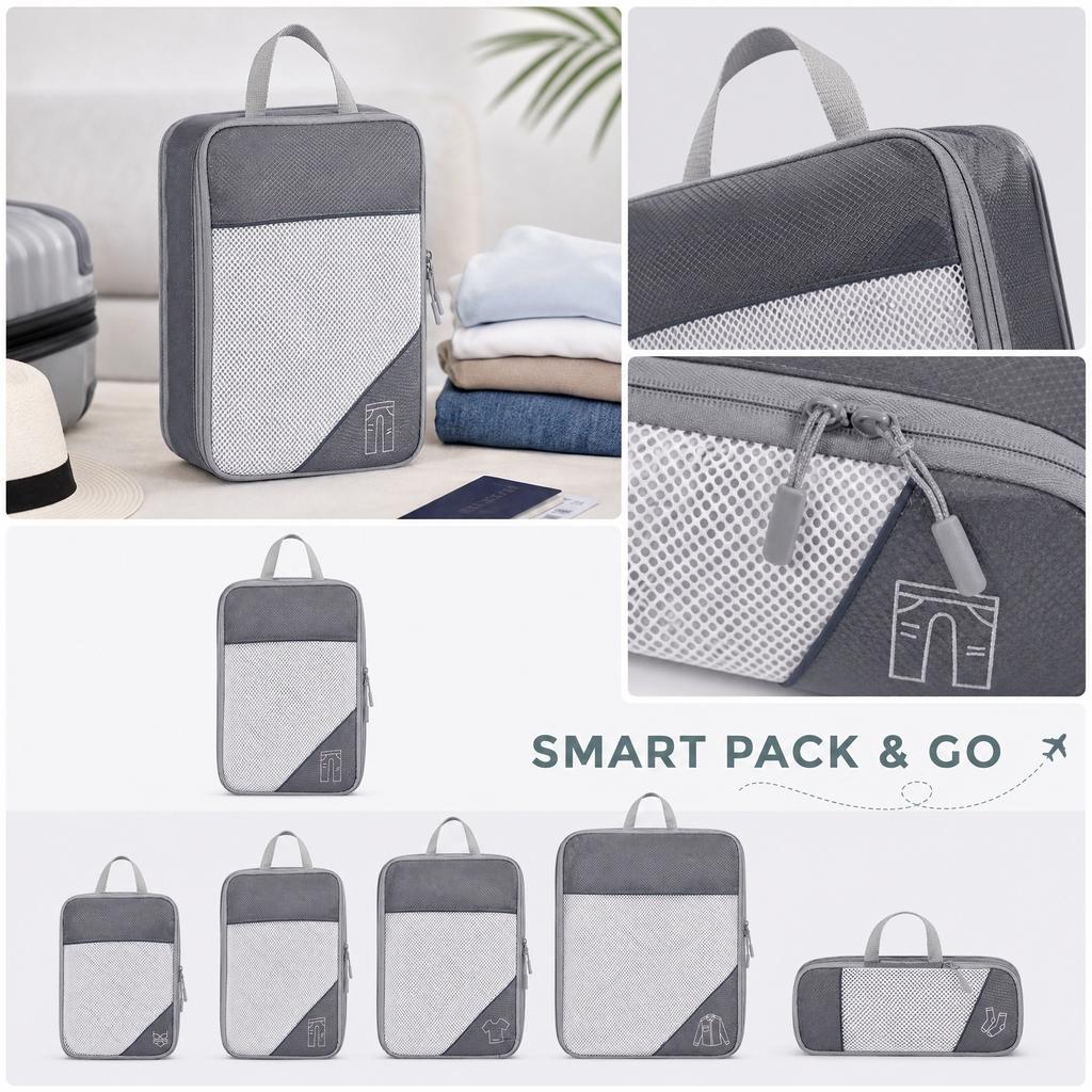 Travel Packing Cubes Set 5 Pieces Lightweight Durable Storage Organizers with Mesh Tops and Handles for Efficient Luggage Organization