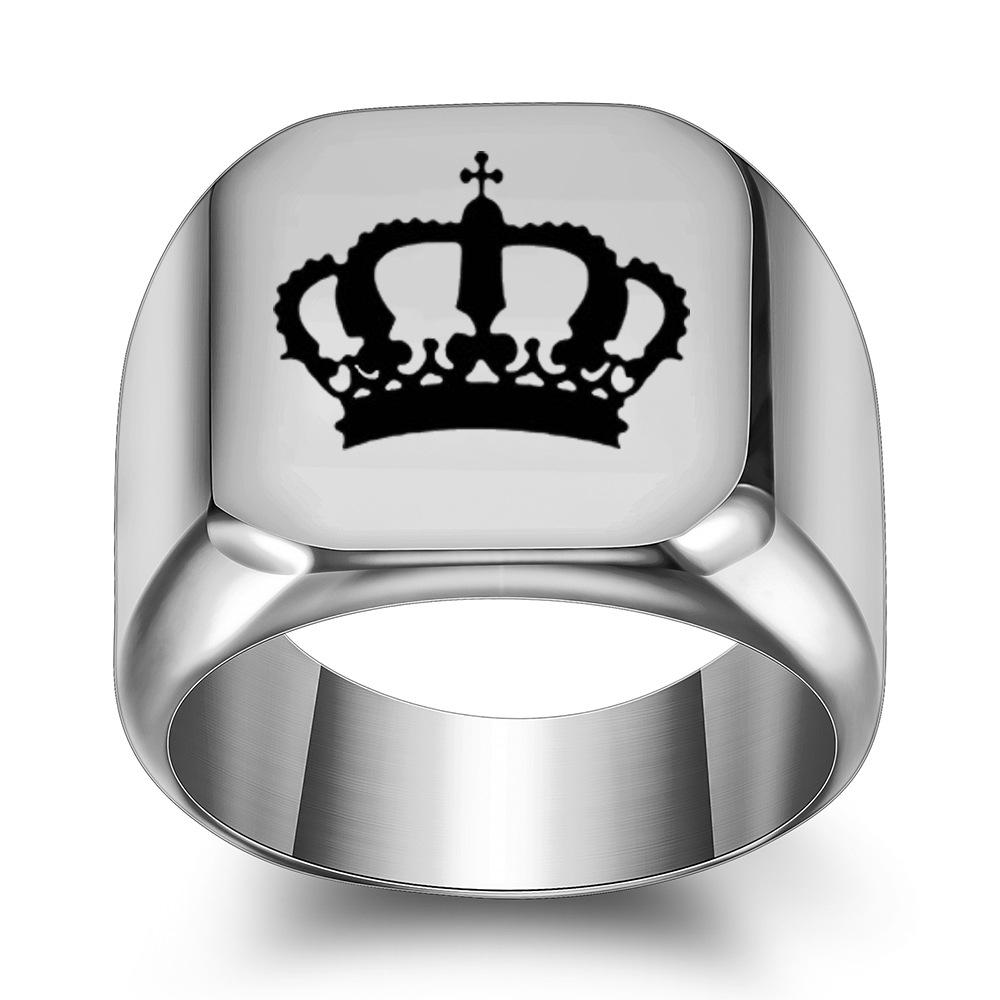 Laser Crown Titanium Steel Ring 18MM Square Anxiety Relief Unique Jewelry for Men Women