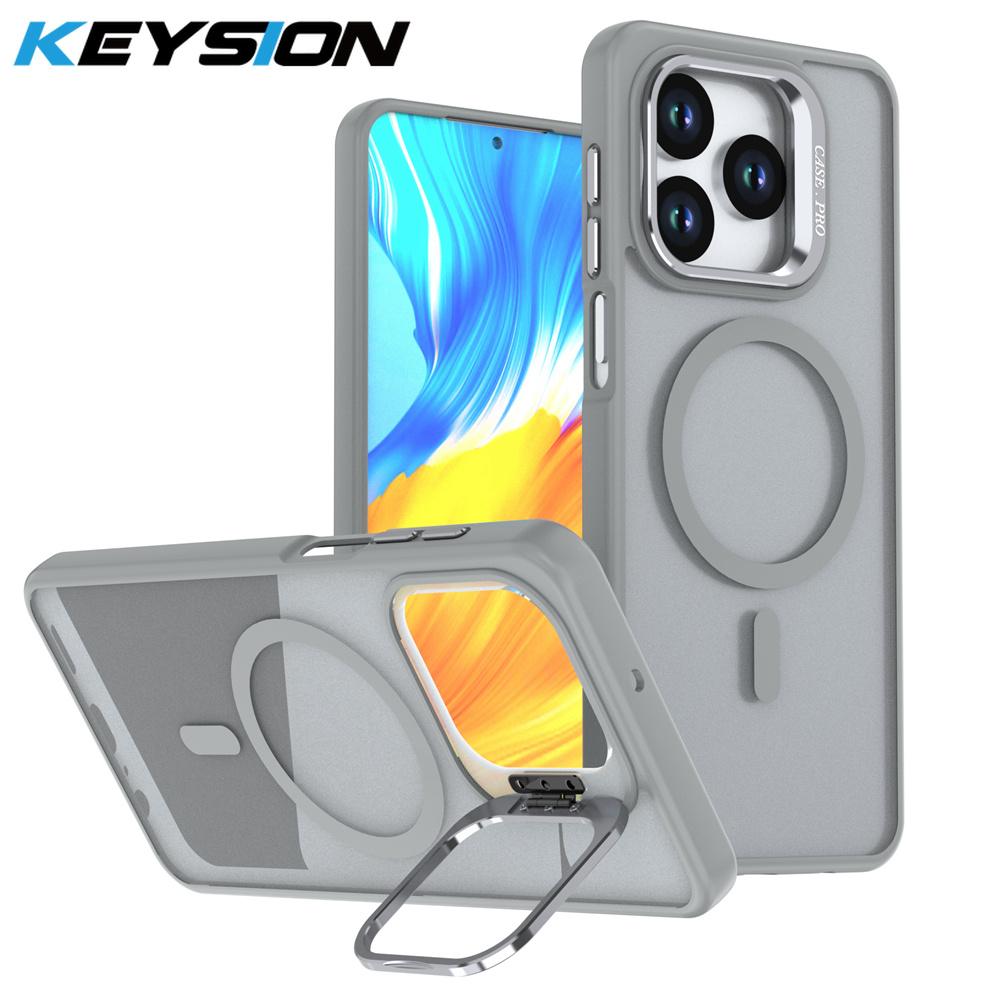KEYSION Lens Stand Magnetic Phone Case for MagSafe for HONOR X5d Plus Matte Translucent Shockproof Back Cover for Honor X5c Plus