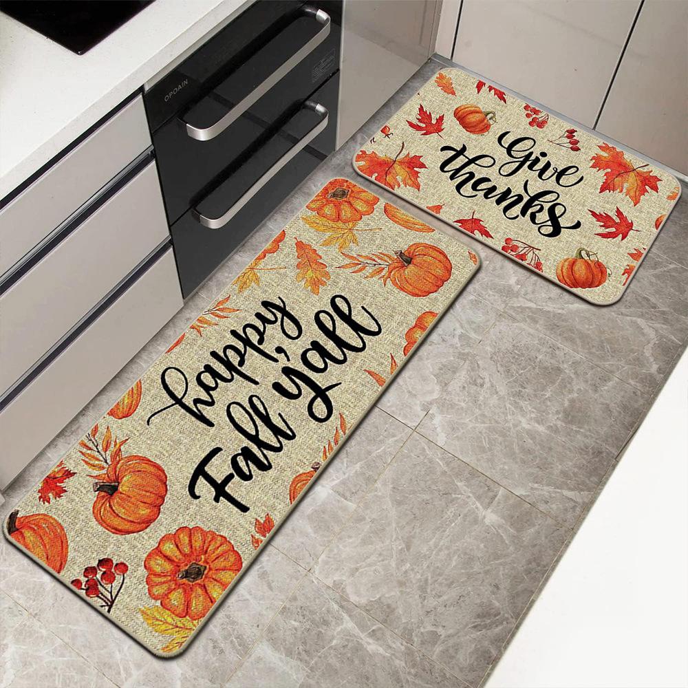 2pcs Thanksgiving Kitchen Floor MATS, Entrance Door Mats, Corridor Laundry Room Long Carpet, Home Decoration