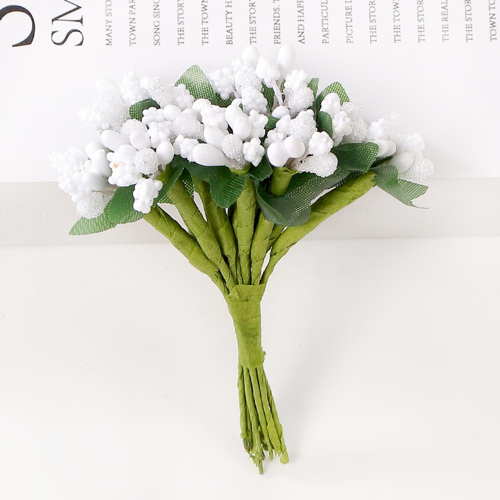 12 Piezas/Lote Flor Artificial Baya Estambre Bordado Hecho a Mano Decoración de Boda Decoración de Navidad Accesorios para Corona de Flores DIY