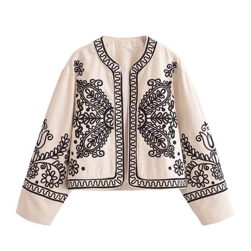

24 Styles of Op Foreign Trade Autumn Women s Clothing, European and American Style Fashion Round Neck Retro Embroidered Long-Sleeve Jacket Image color XS