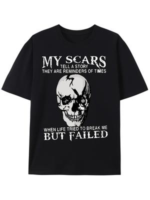 Broken Skull Graphic Print T Shirt - Stylish Casual Short Sleeve Tee for Men - Perfect for Summer, Fall, Unique Gift Idea