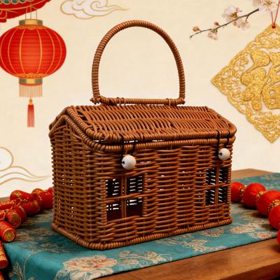 Multifunctional Wicker Storage Basket PP Woven Rustic Snack Box Organizer for Kitchen Living Room Wedding Party Decor