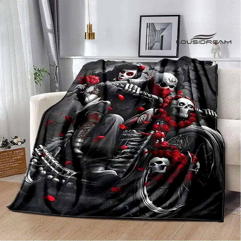 Retro Totenkopf Motorrad bedruckte Decken Picknickdecke Flansch Warme Decke Haus Reise Decken Bettwäsche Geburtstagsgeschenk