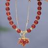 Retro Red Crystal Beaded Bracelet for Women Light Luxury Rhinestones Maple Leaf Pendant Bracelet Student Friendship Jewelry Gift