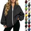 Damen Jacke mit langen Ärmeln, V-Ausschnitt und Reißverschluss, Lässige Farbe, Lockerer Schnitt, Oberbekleidung