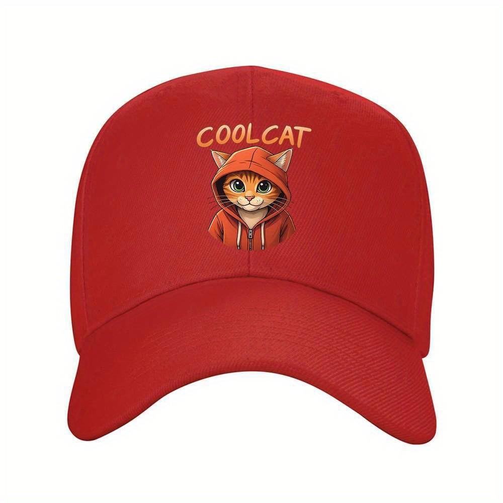 Cool Cat Graphic Baseball Cap Trendy Cartoon Animal Adjustable Summer Travel Hat One Size