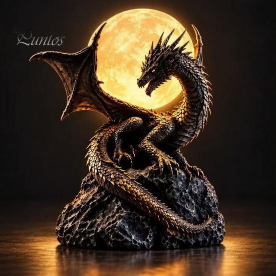 Resin Dragon Sculpture Gothic Moon Statue Lamp, Figurine LED Night Light, Unique Ambient Lighting Sculptural Table Lamp for Room Fantasy Decor, Lovers