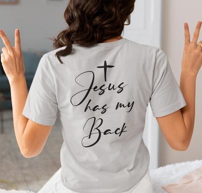 Jesus hat meinen Rücken T-Shirt, Er ist auferstanden, Glaube überwindet Angst, Unisex-Shirts, Sei freundlich