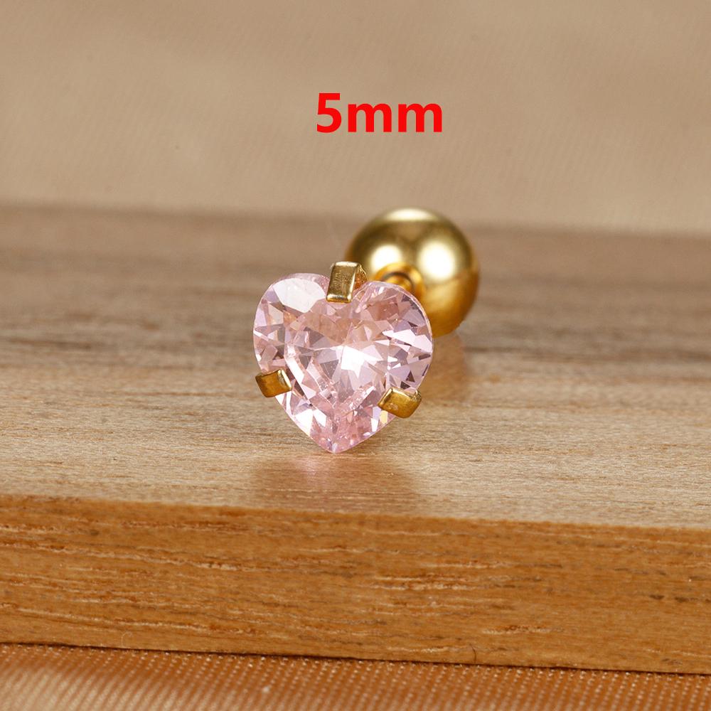 1 Adet Sade Pembe Zirkon Kalp Küçük Küpe Moda Minik Paslanmaz Çelik Charm Helix Kıkırdak Piercing Takı
