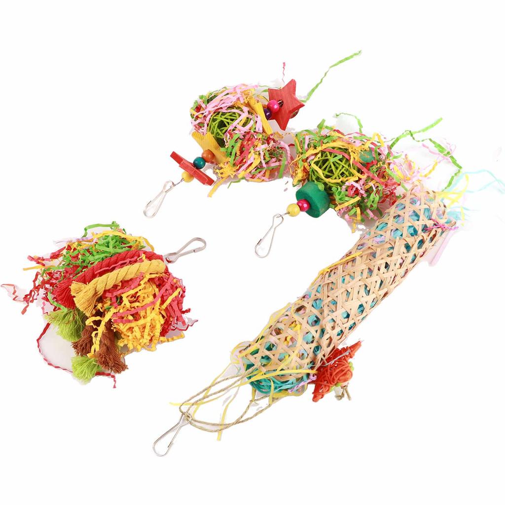 Vogel Schredderspielzeug Set Bunt Vogelkäfig Hängend Kauen Futtersuche Spielzeug für Papageien Wellensittich