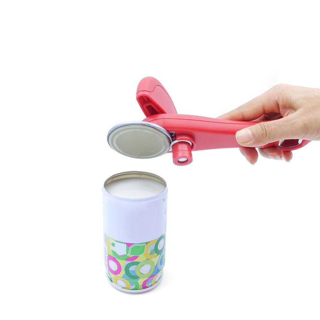 4 in 1 Stainless Steel Manual Can Opener with Removable Non Slip Handle , Portable, Safe , Smooth Cutting for Cans, Lids, Bottle Caps , Beer Caps
