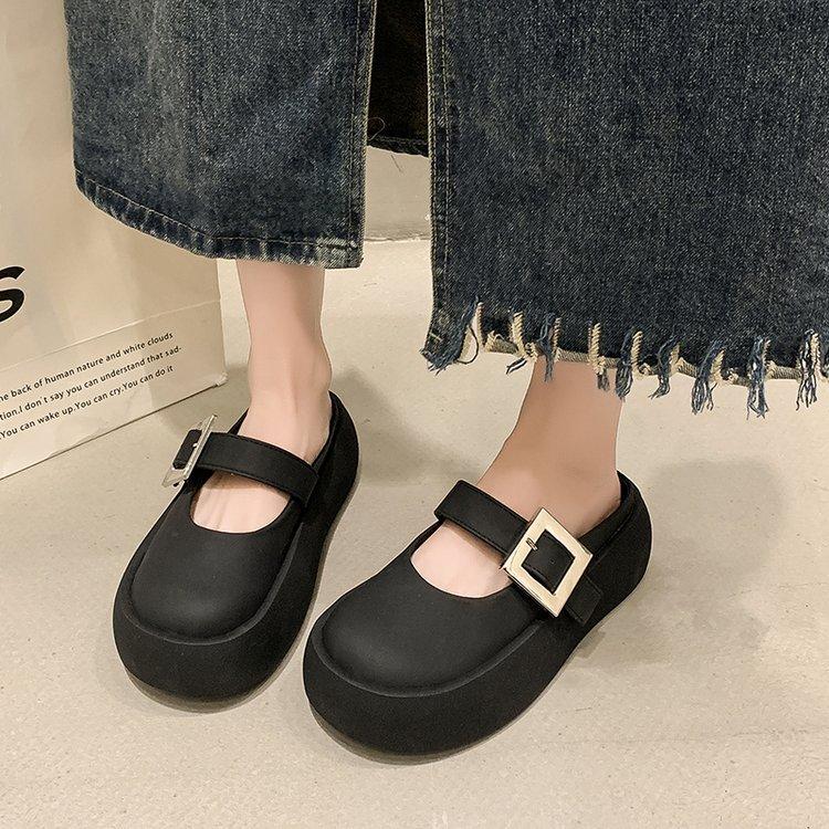 Round head thick-soled bag head half-drag new summer fashion one-button slippers casual muffin sole women's shoes