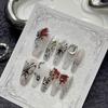 100% HANDMADE Long Coffin Shape Fake Nail set with glue Ink Butterfly Retro Style Long press on nails acrylic Reusable Fake Nails