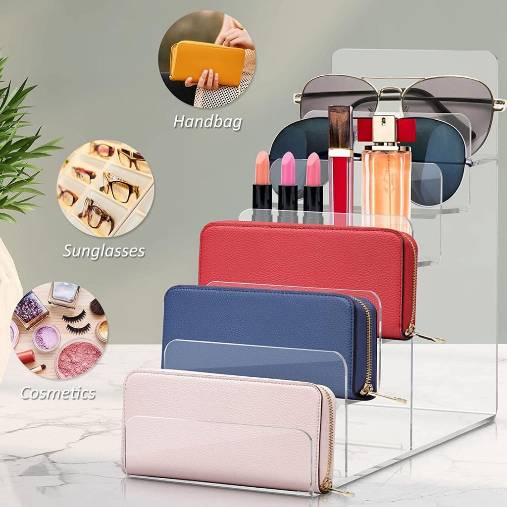 1-9 Tier Clear/Black Acrylic Riser Display Stand for Wallet,Makeup Organizer, Sunglasses,Women Handbag Rack Collection Holder