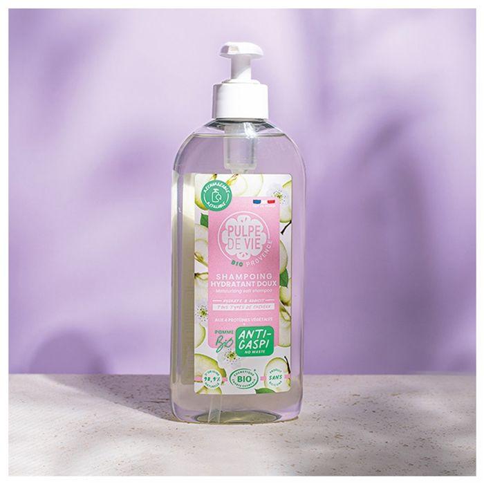 Shampoing doux bio 400 mL, usage quotidien, à base de fruits antigapi bio, pomme, PULPE DE VIE
