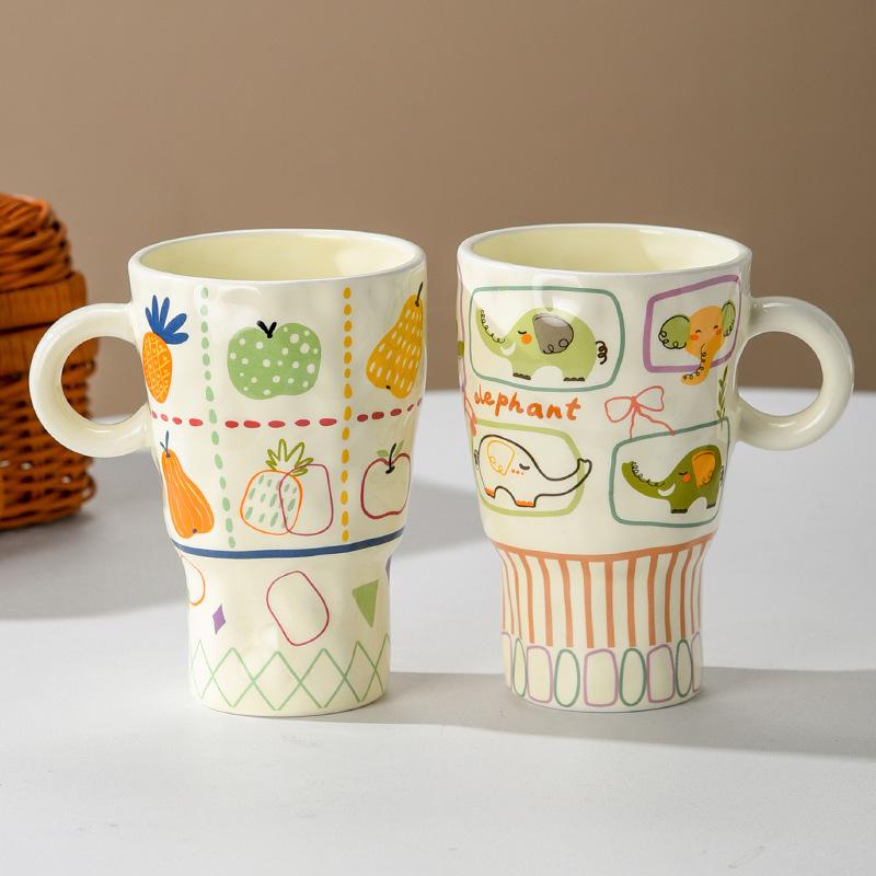 Hand Pinning Ceramic Cup with High Appearance Mug Artistic Goblet Illustration Cup Office Big Water Cup Women