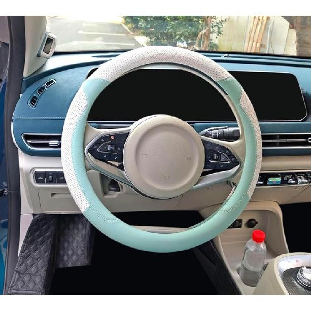 YUNZLAN Stylish Cute Cat Ear Steering Wheel Cover For Women Girl,Leather Auto Car Steering Wheel Cover Universal Fit 15 Inch Car Interior Accessories