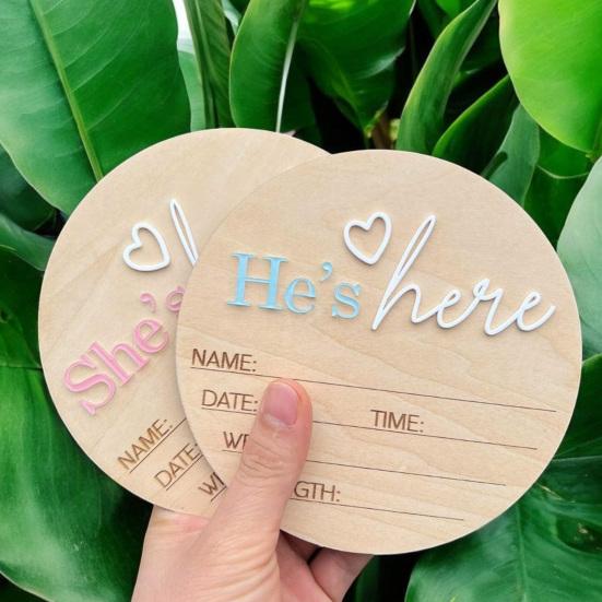 Birth Announcement Sign Wooden Baby Name Weight Length Date Time Plaque Nursery Photo Prop Keepsake Sign for Baby Shower Gift