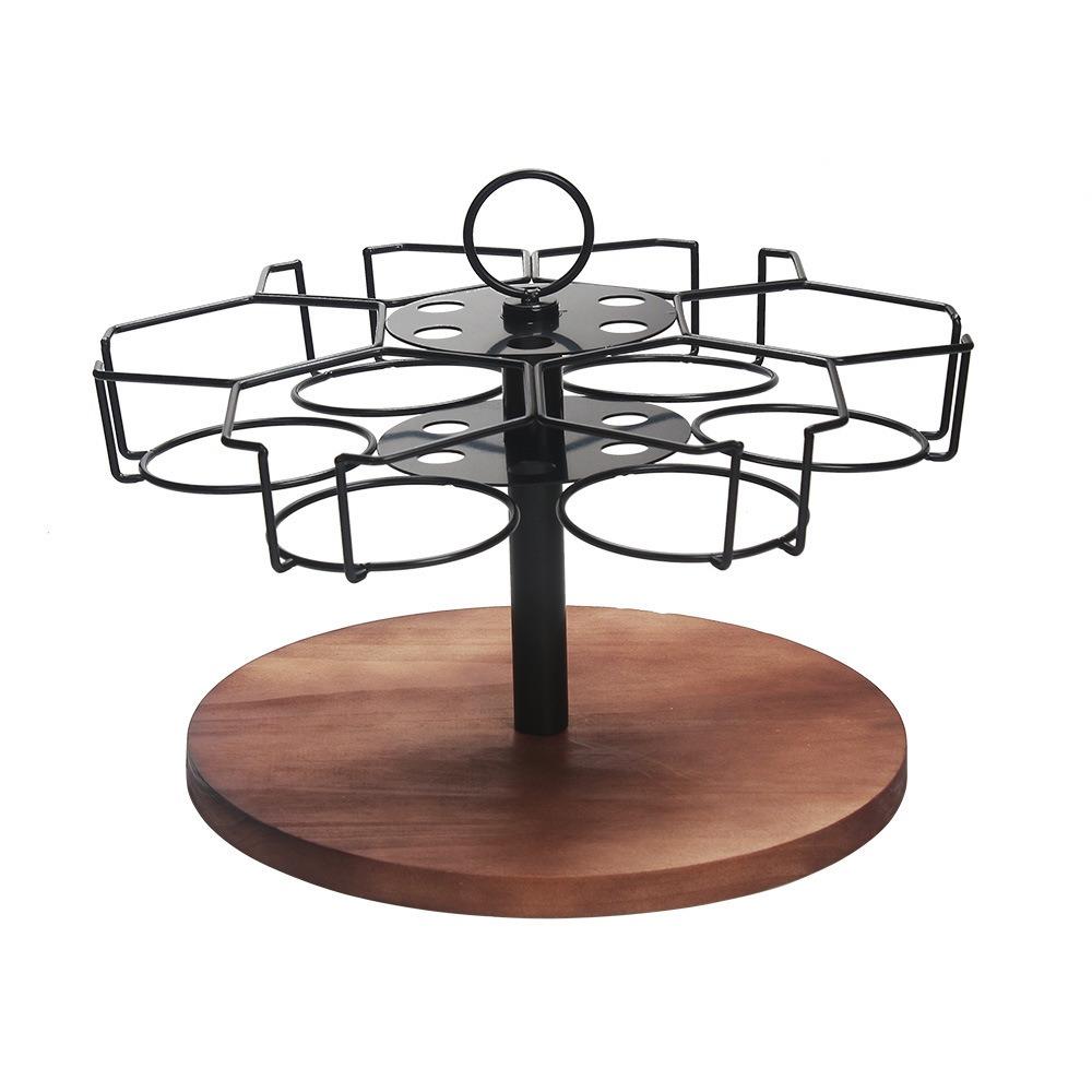 

Вращающийся держатель для стаканов с 6 слотами Прочный держатель для хранения стаканов Органайзер для бутылок с водой Аксессуары для стаканов Wood Base