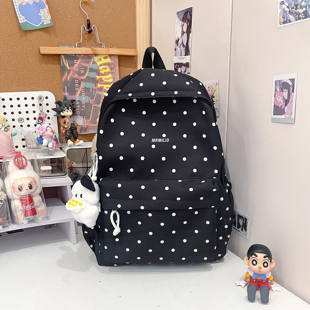 Schoolbag Japanese Fresh Polka Dot Backpack Female Nylon Waterproof Scratch-resistant Wear-resistant Schoolbag Large Capacity Junior High School