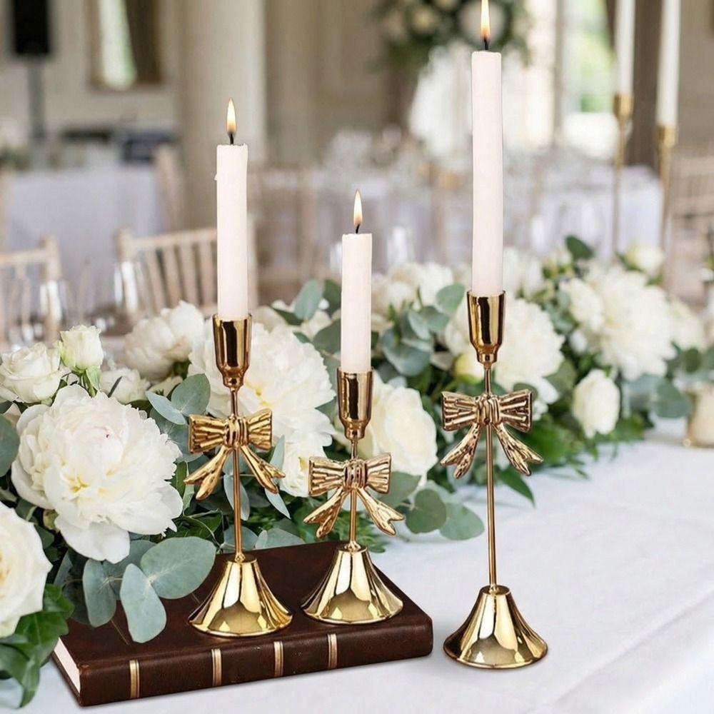 Vintage Candle Stands Electroplated Candlestick Holder Bowknot Candle Holders  Table Decor