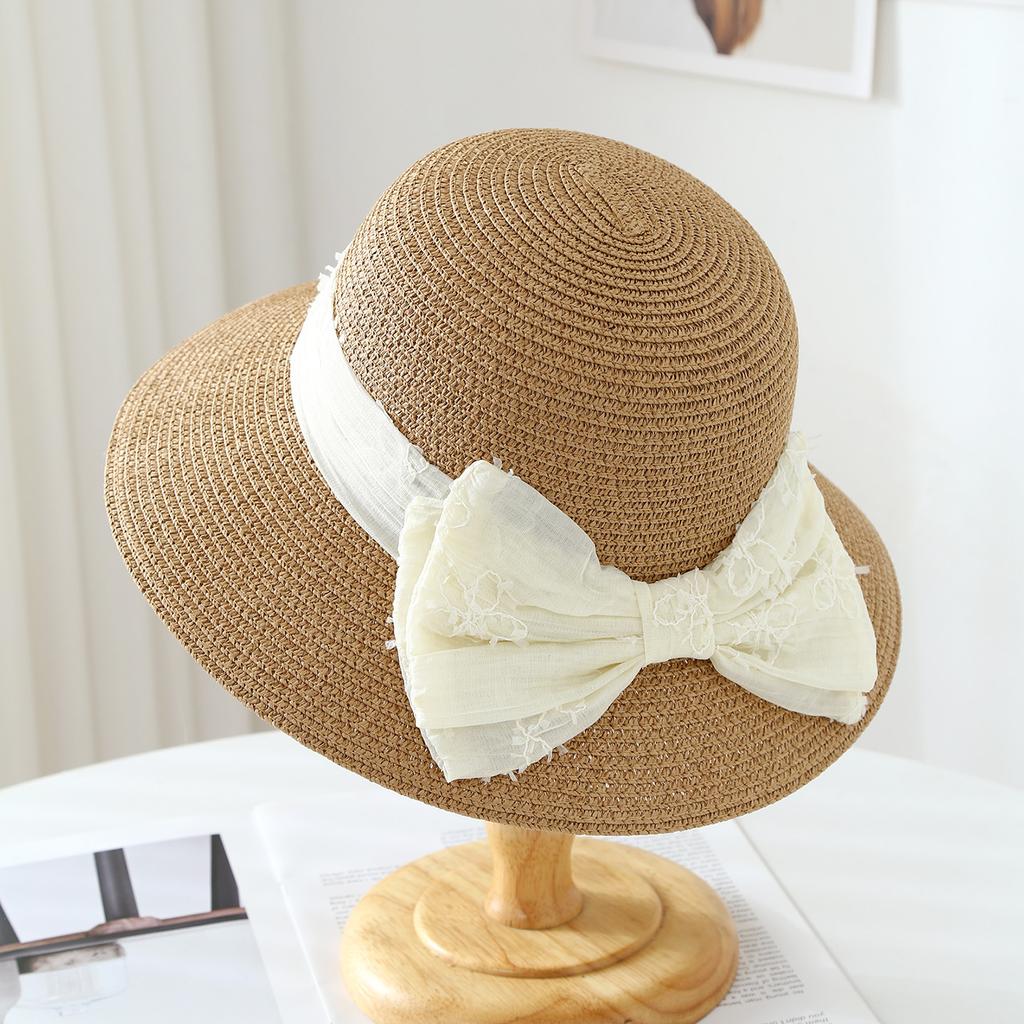 Mesh Bow Showing Face Small Visor Hat Big Brim Bucket Hat Female, Traveling Shading Straw Hat Seaside Beach Hat