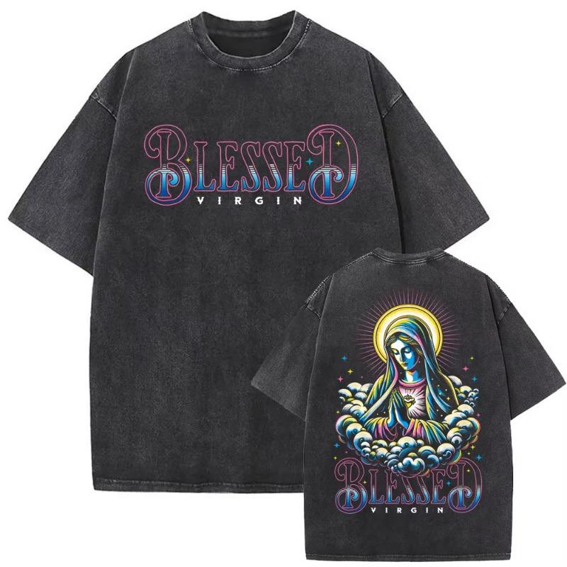 Christian Religious Series Jesus Vintage Washed T-shirt Men Women Gothic Rock Oversized Short Sleeve T Shirts Hip Hop Streetwear