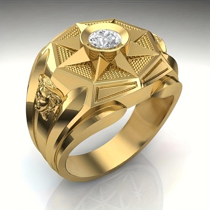 Europäischer und amerikanischer Herrenring im neuen Geschäftsstil, gelbgoldfarben galvanisierter Kupferring mit mikroeingefasstem Zirkon, vielseitiger Ring für Geschäftsbankette