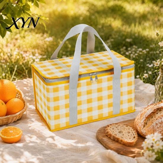 Outdoor Picnic Basket Insulated Bag, Foldable Thermal Lunch for Outdoor, Heavy Camping Bag Duty Aluminum Foil Cooler Food, Accessory