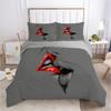 Love Couple Duvet Cover And Pillow Shams SetPink GraySexy LipsKissing Comforter Cover For WomenGirlsBedding Set BlackRed