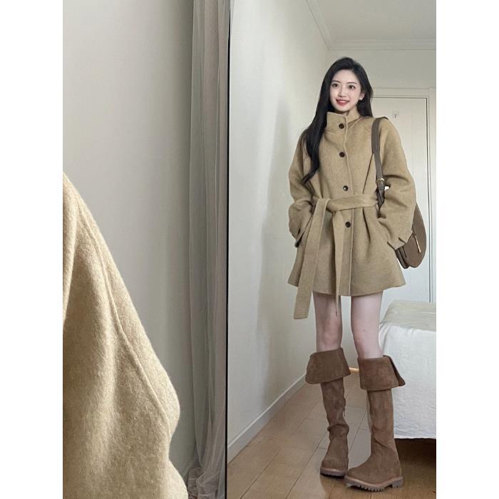 

Женское пальто миди из шерсти цвета хаки в стиле Хепберн S хаки
