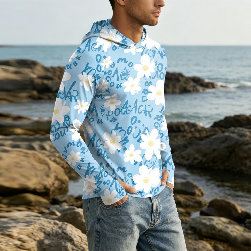 Herren UPF50+ Sonnenschutz Hoodie Leicht Schnelltrocknend Langarm Kapuzenshirt Atmungsaktiv Outdoor Sportbekleidung zum Wandern Laufen Angeln
