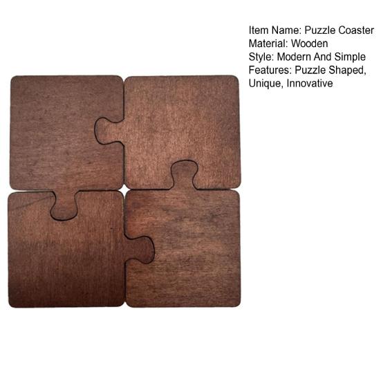 Wood Jigsaw Puzzle Coaster Shaped Farmhouse for Coffee Table Cup Holder Vintage Puzzle Decor Bar Accessories