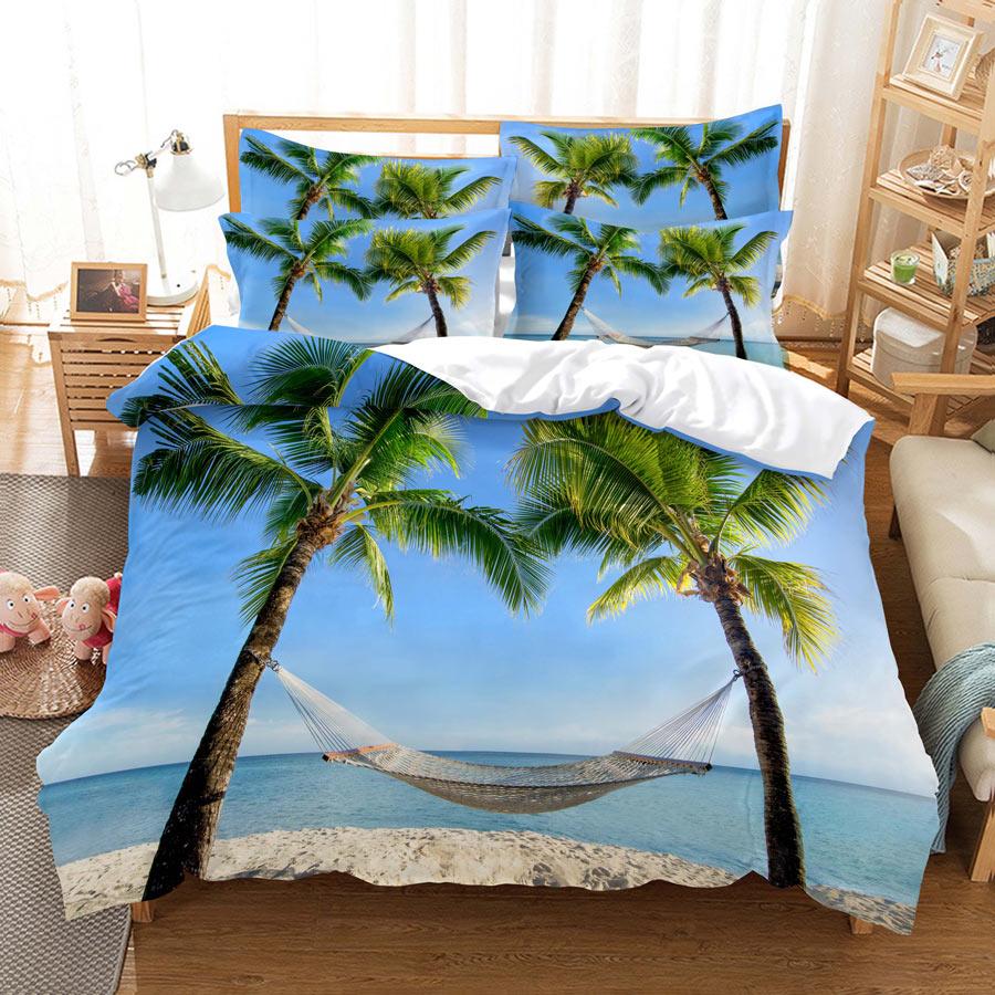 3D HD ložní souprava Queen Povlak na přikrývku Povlak na polštář Povlečení USA King Twin Full Double Single Bed Seaside Coconut Tree